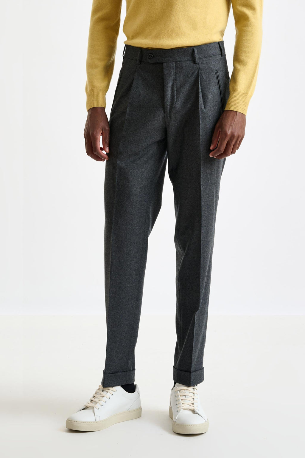 Grey Super 120's Wool Farley Trousers Flannel & Saxony