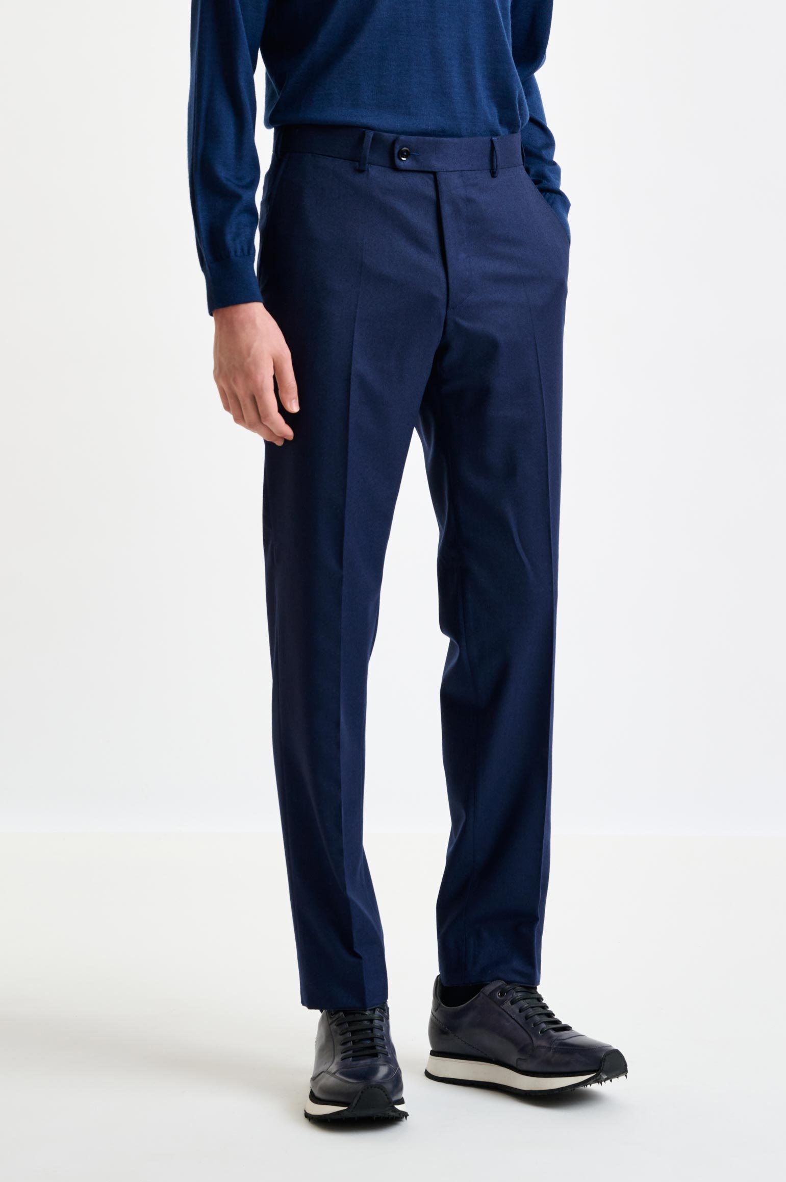 Dark Blue Super 100's Wool Farley Trousers Flannel Saxony