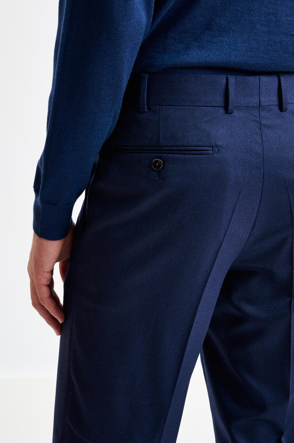 Dark Blue Super 100's Wool Farley Trousers Flannel Saxony — detail 4