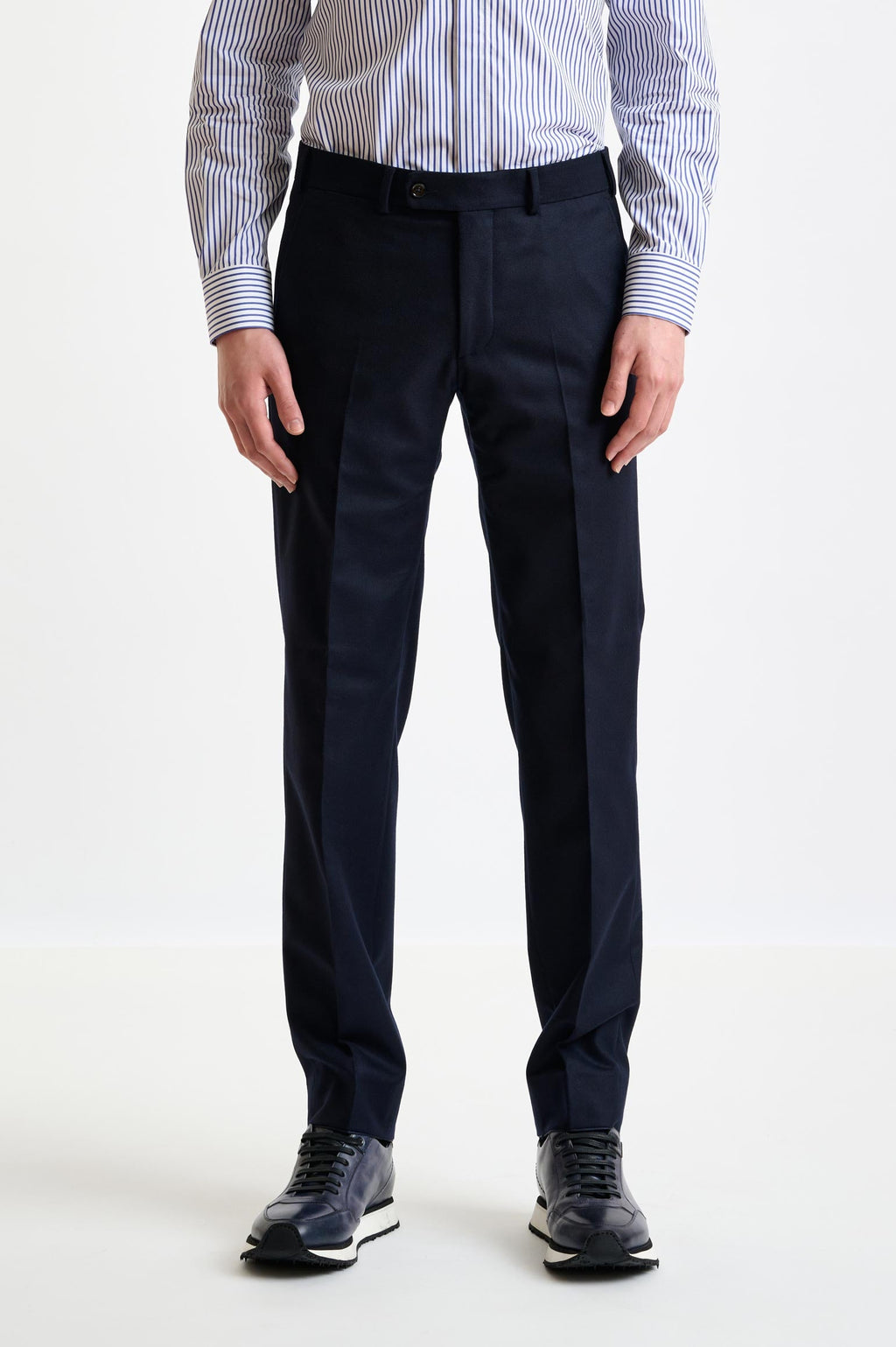 Midnight Blue Super 100's Wool Farley Trousers Flannel Saxony
