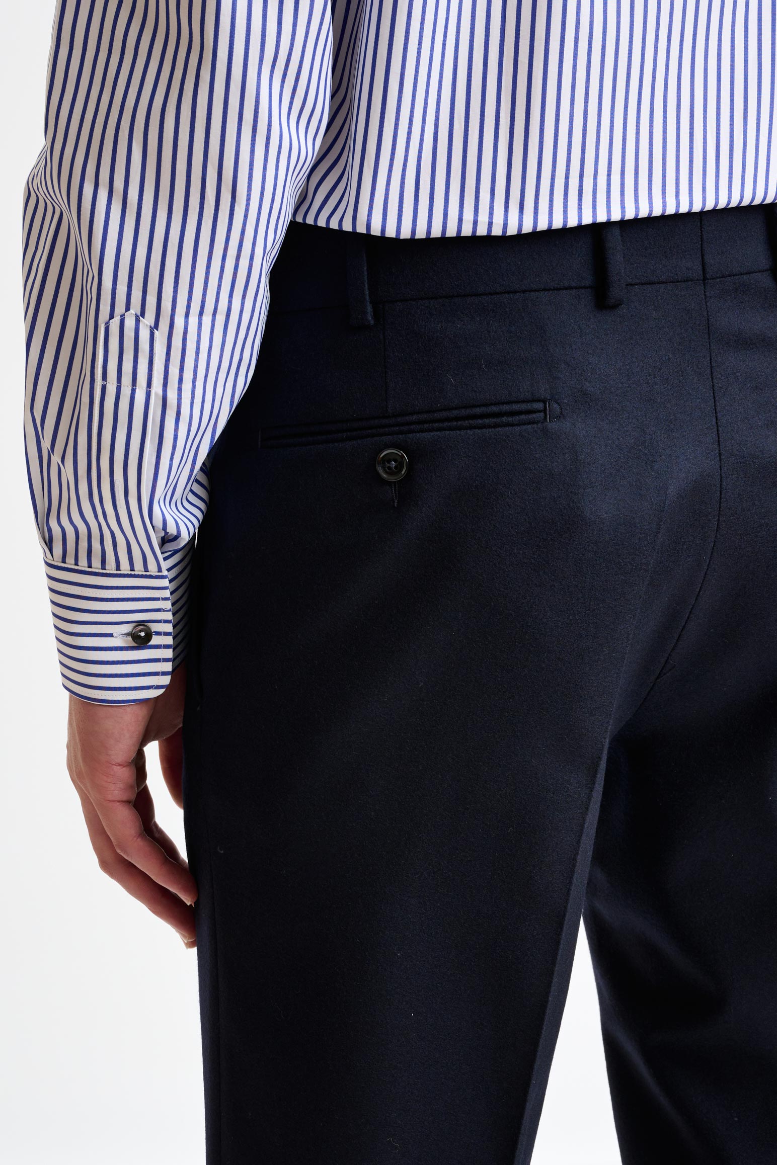 Midnight Blue Super 100's Wool Farley Trousers Flannel Saxony — detail 4