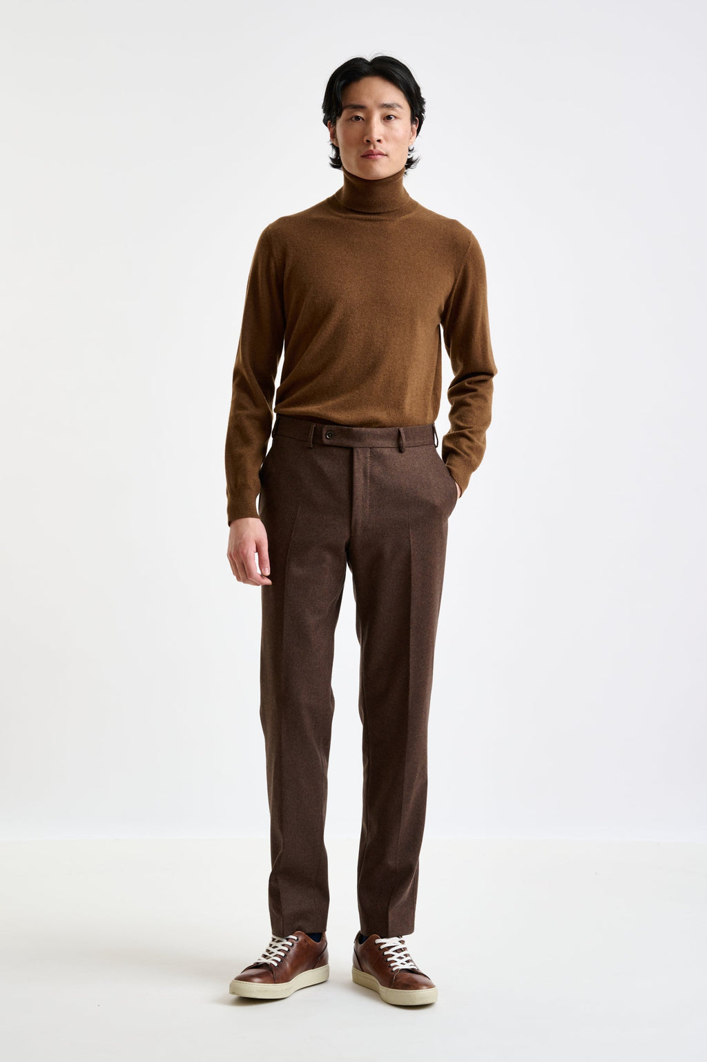Brown Super 100's Wool Farley Trousers Flannel & Saxony — detail 2