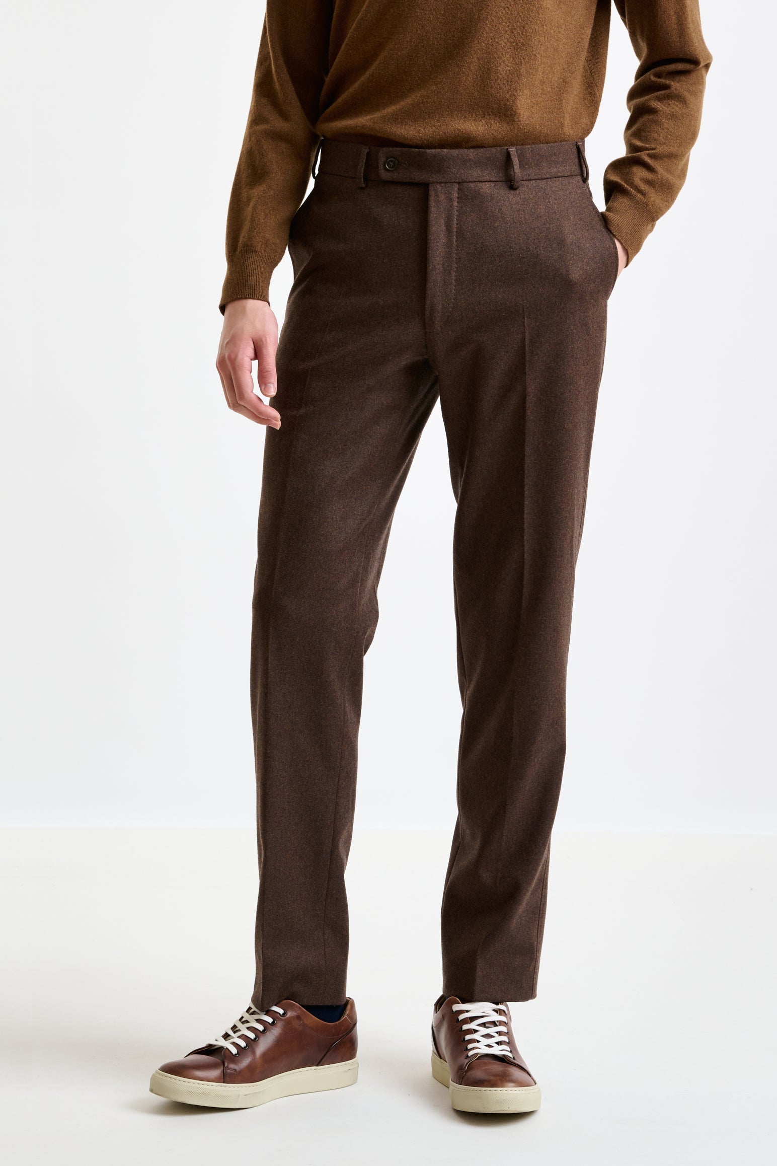 Brown Super 100's Wool Farley Trousers Flannel & Saxony