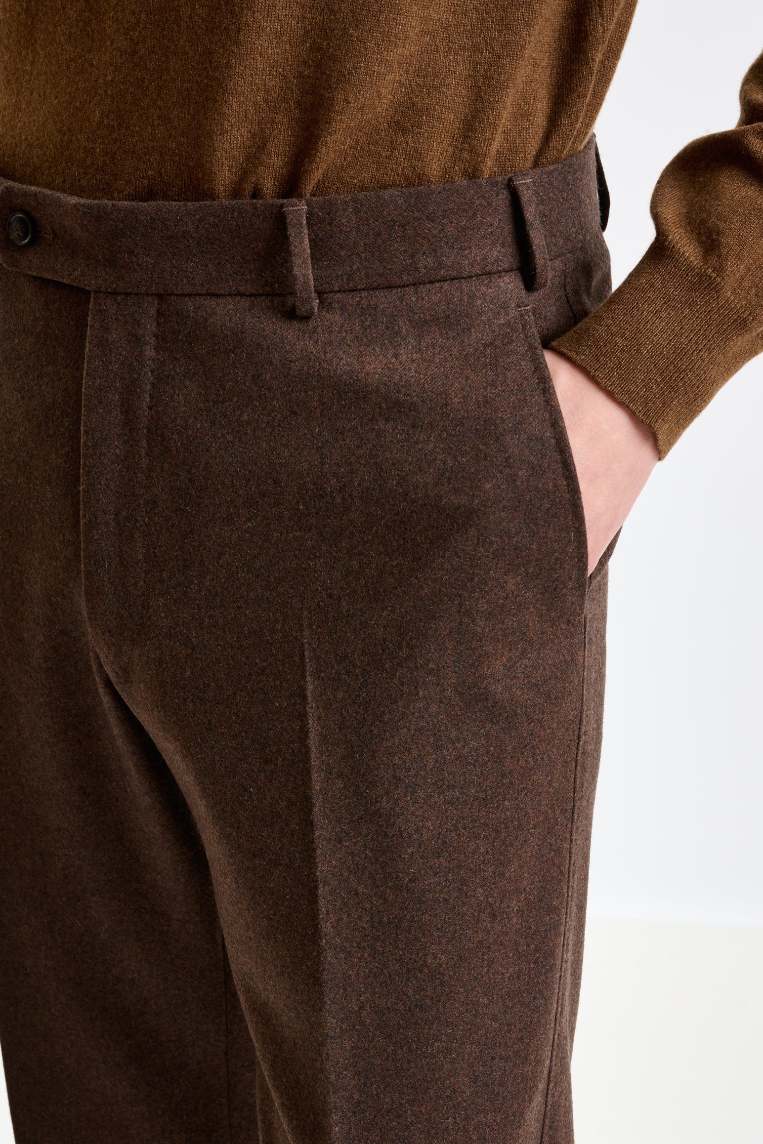 Brown Super 100's Wool Farley Trousers Flannel & Saxony — detail 1