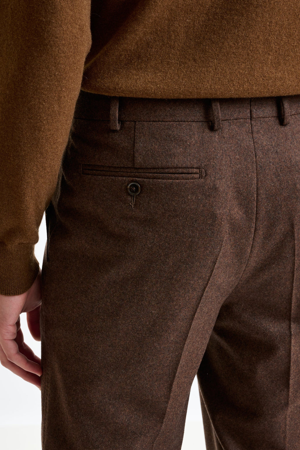 Brown Super 100's Wool Farley Trousers Flannel & Saxony — detail 4