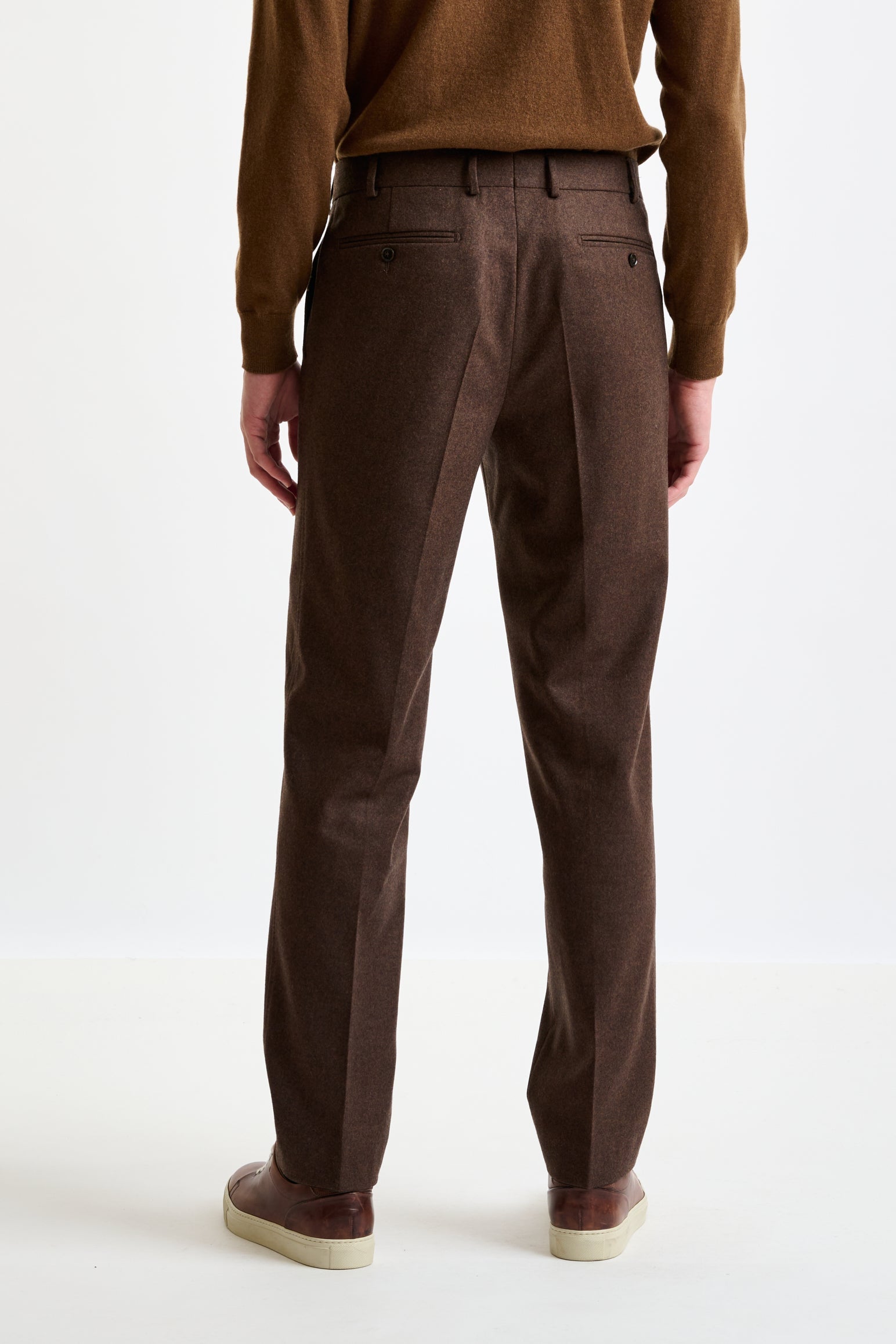 Brown Super 100's Wool Farley Trousers Flannel & Saxony — detail 3