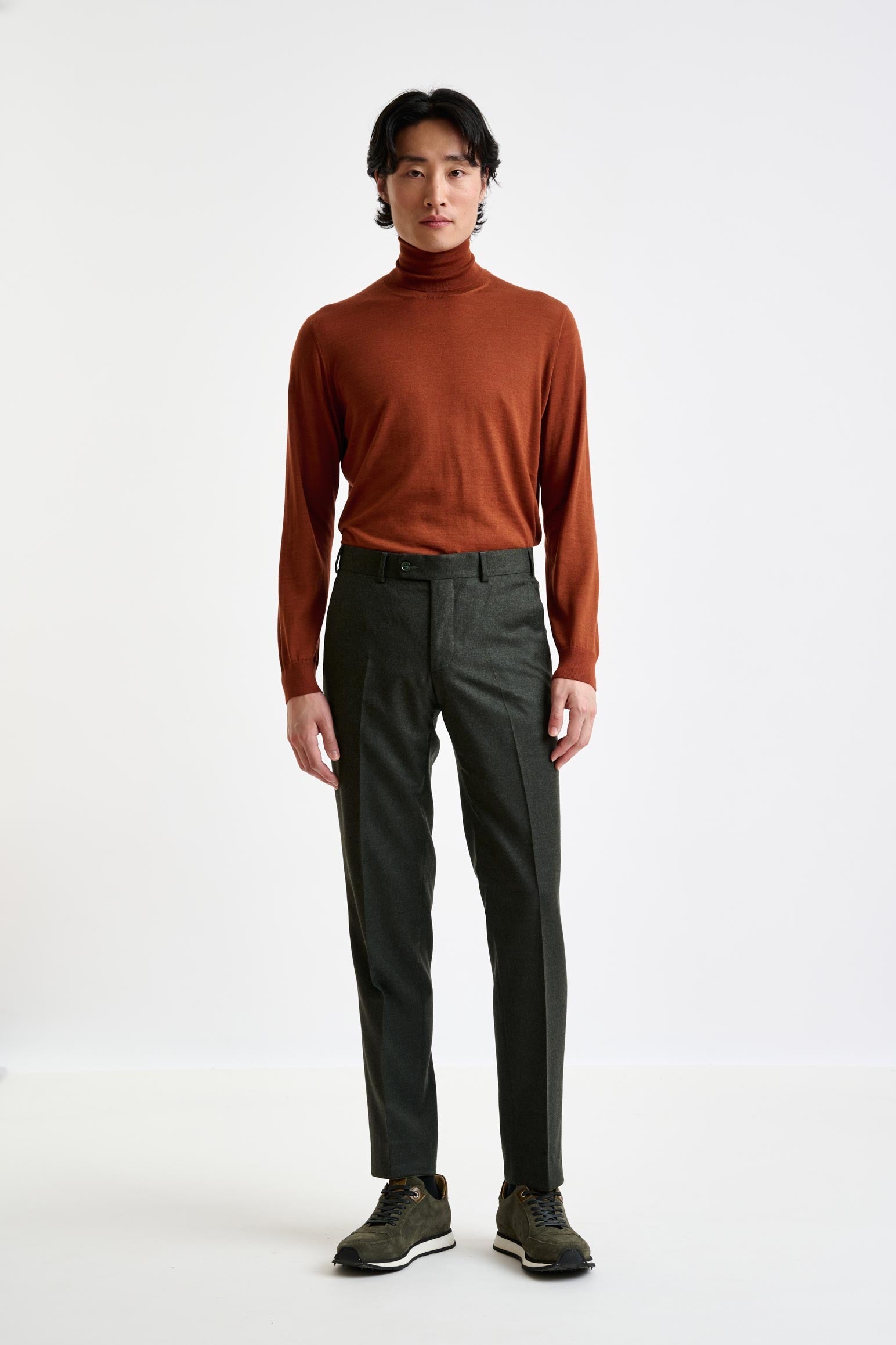 Green Super 100's Wool Farley Trousers Flannel Saxony — detail 2