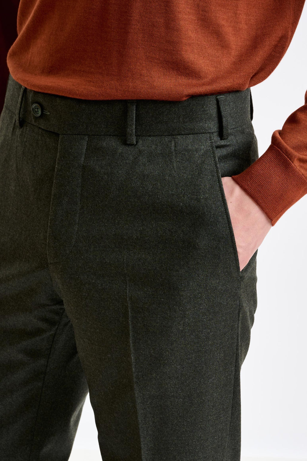 Green Super 100's Wool Farley Trousers Flannel Saxony — detail 1