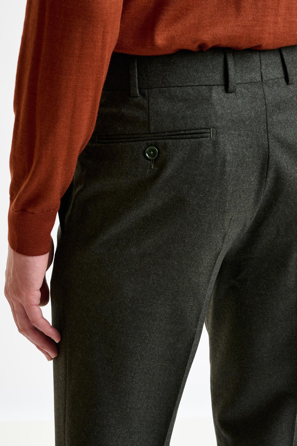 Green Super 100's Wool Farley Trousers Flannel Saxony — detail 4