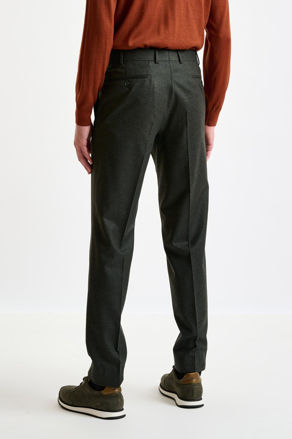 Green Super 100's Wool Farley Trousers Flannel Saxony — detail 3