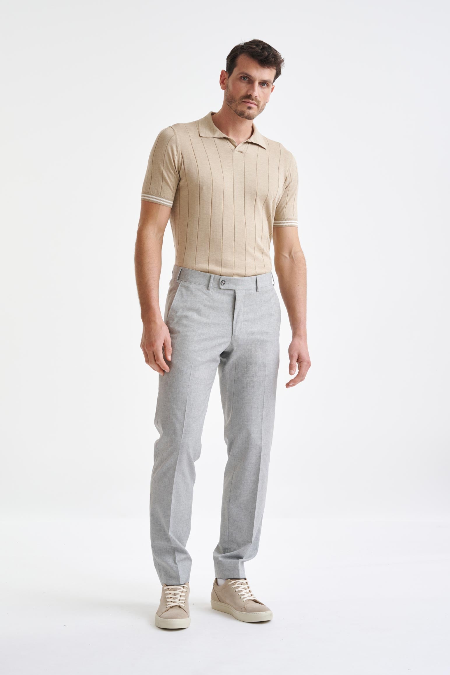 Light Grey Wool & Cotton Farley Trousers Lifestyle — detail 1