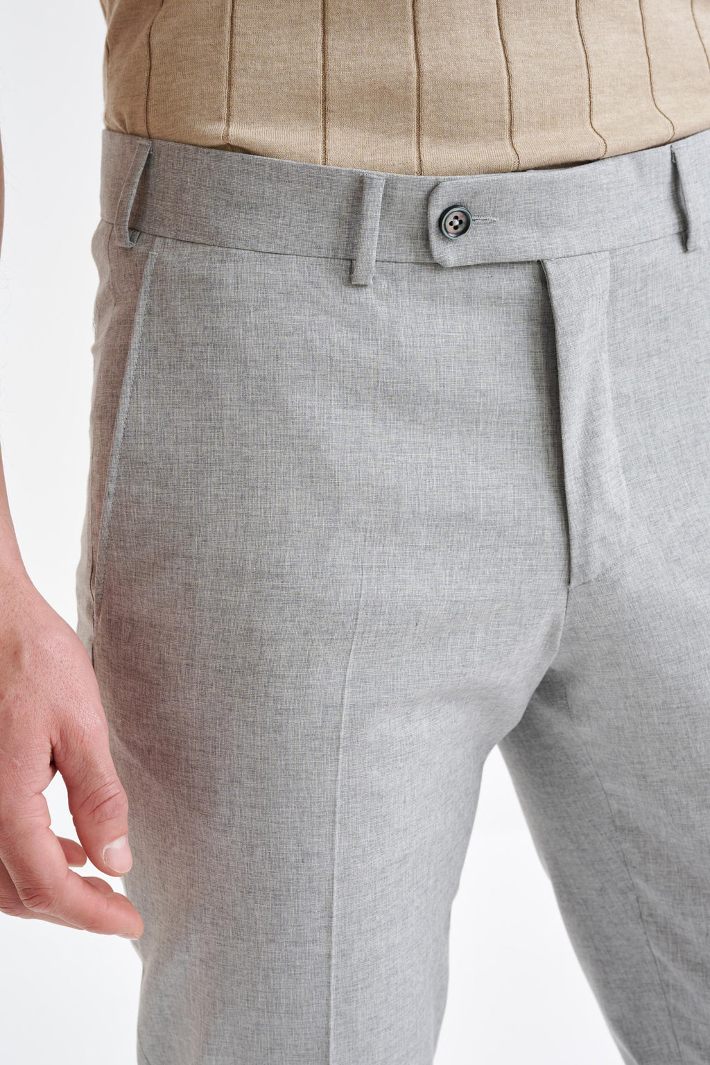 Light Grey Wool & Cotton Farley Trousers Lifestyle — detail 2