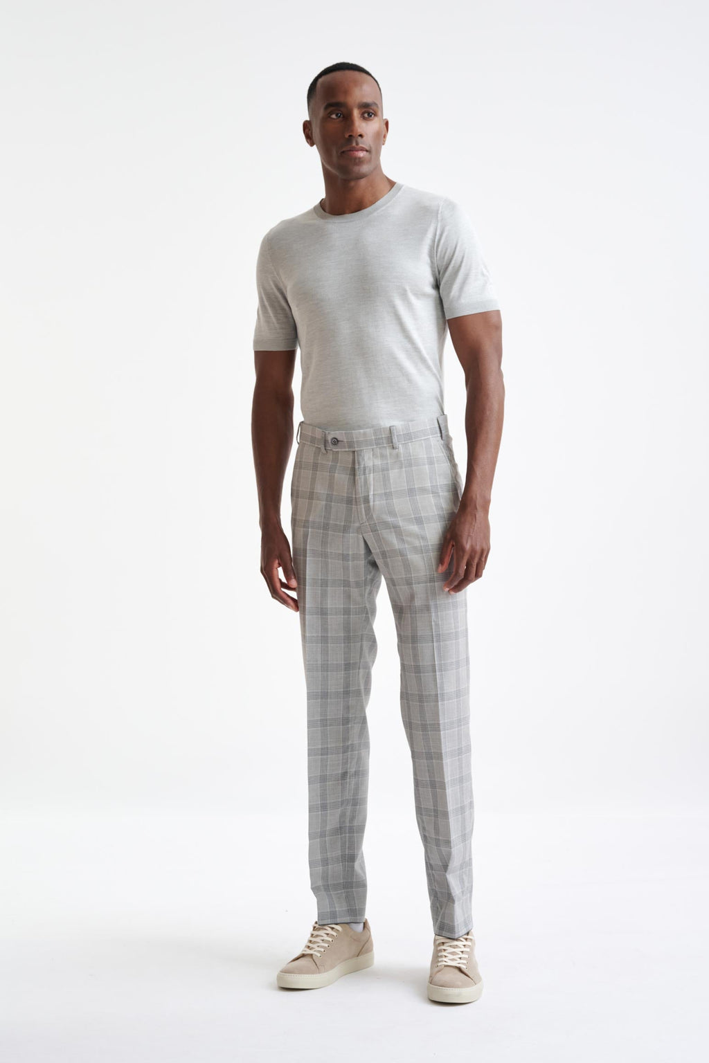 Grey Check Wool & Silk Farley Trousers Lifestyle — detail 1
