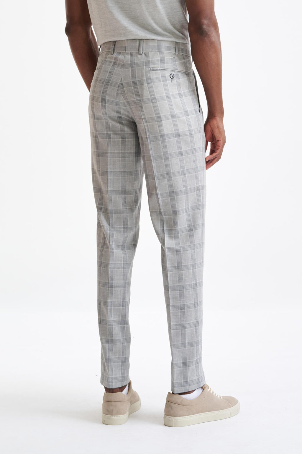 Grey Check Wool & Silk Farley Trousers Lifestyle — detail 4