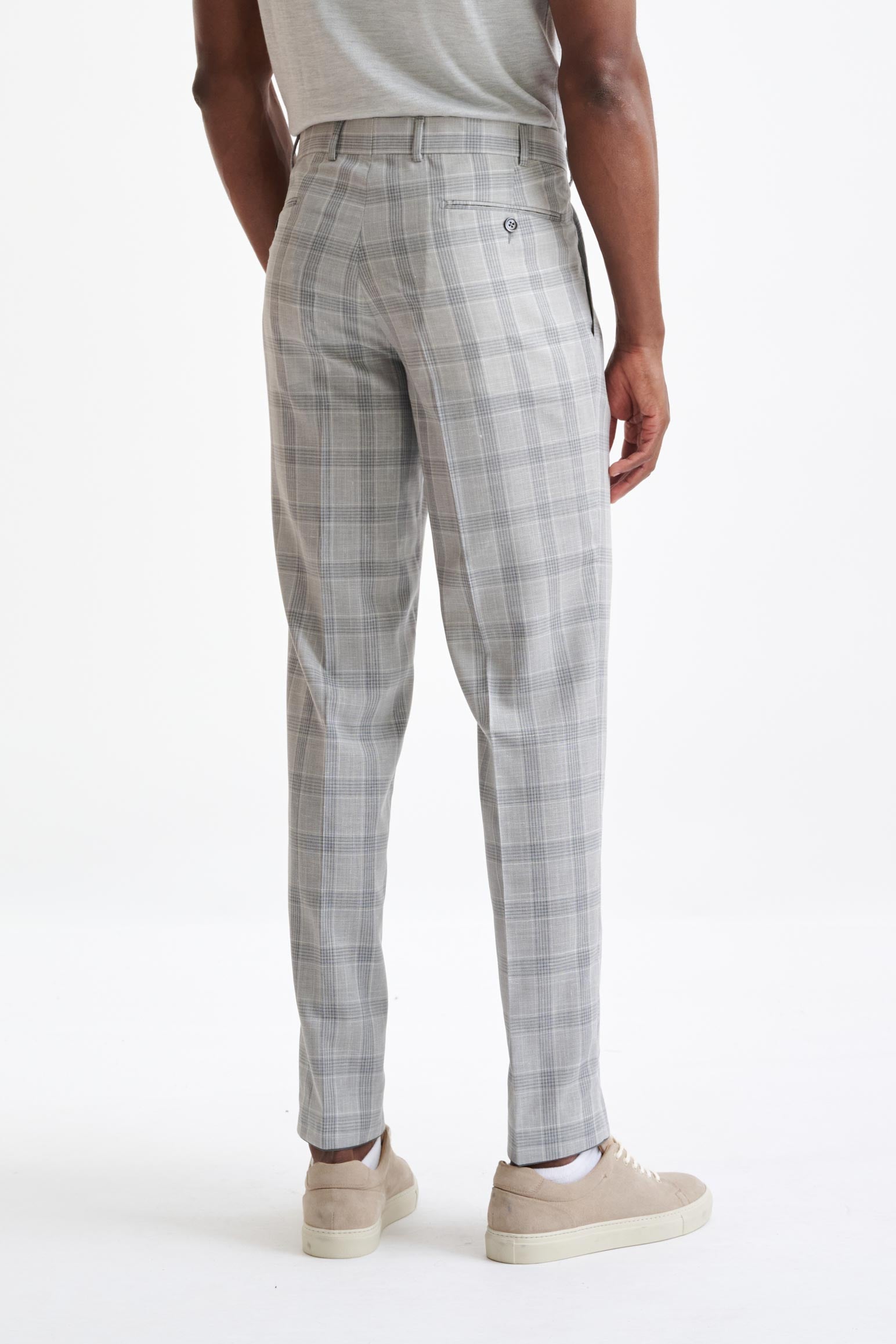 Grey Check Wool & Silk Farley Trousers Lifestyle — detail 4