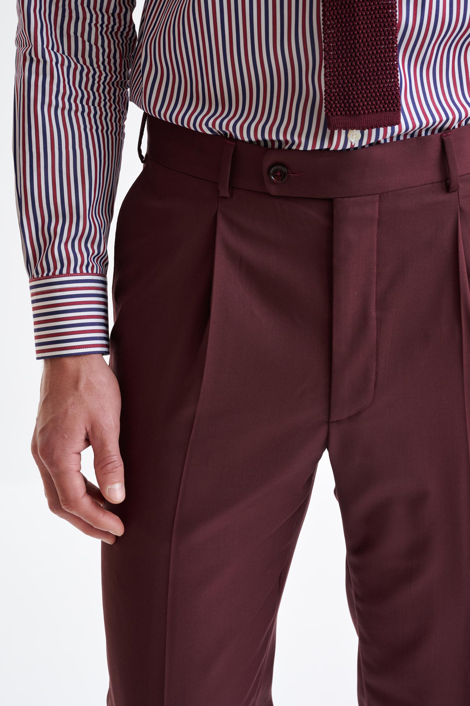 Burgundy Super 100's Wool Farley Trousers New Deluxe — detail 2