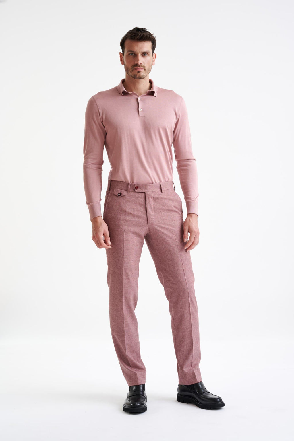 Pink Super 130's Wool Farley Trousers Crossover — detail 1