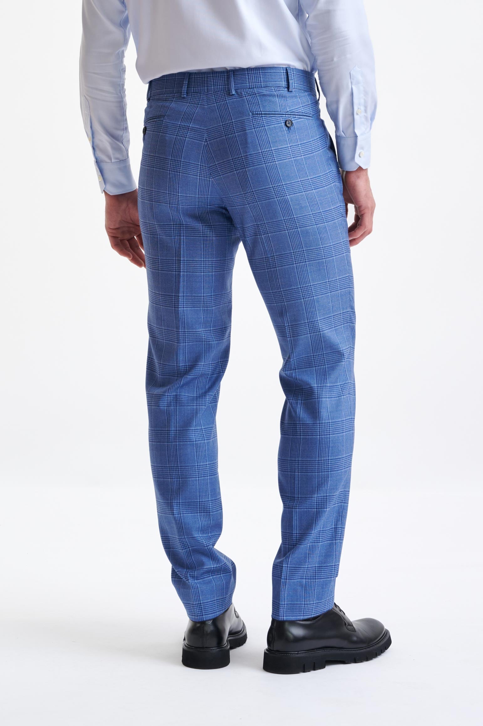 Blue Check Super 130's Wool Farley Trousers Mosaic — detail 4