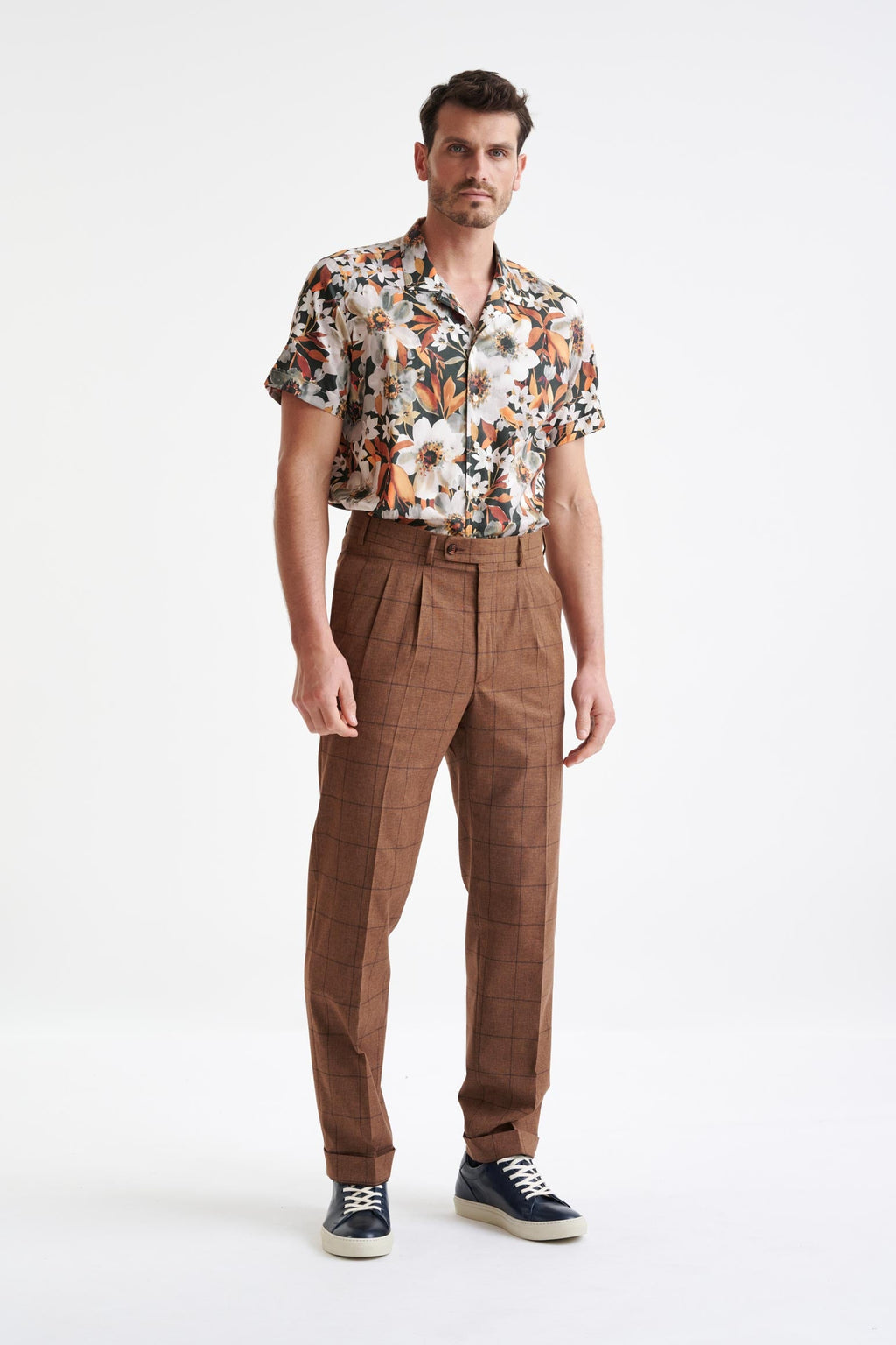 Brown Check Wool & Cotton Farley Trousers Lifestyle