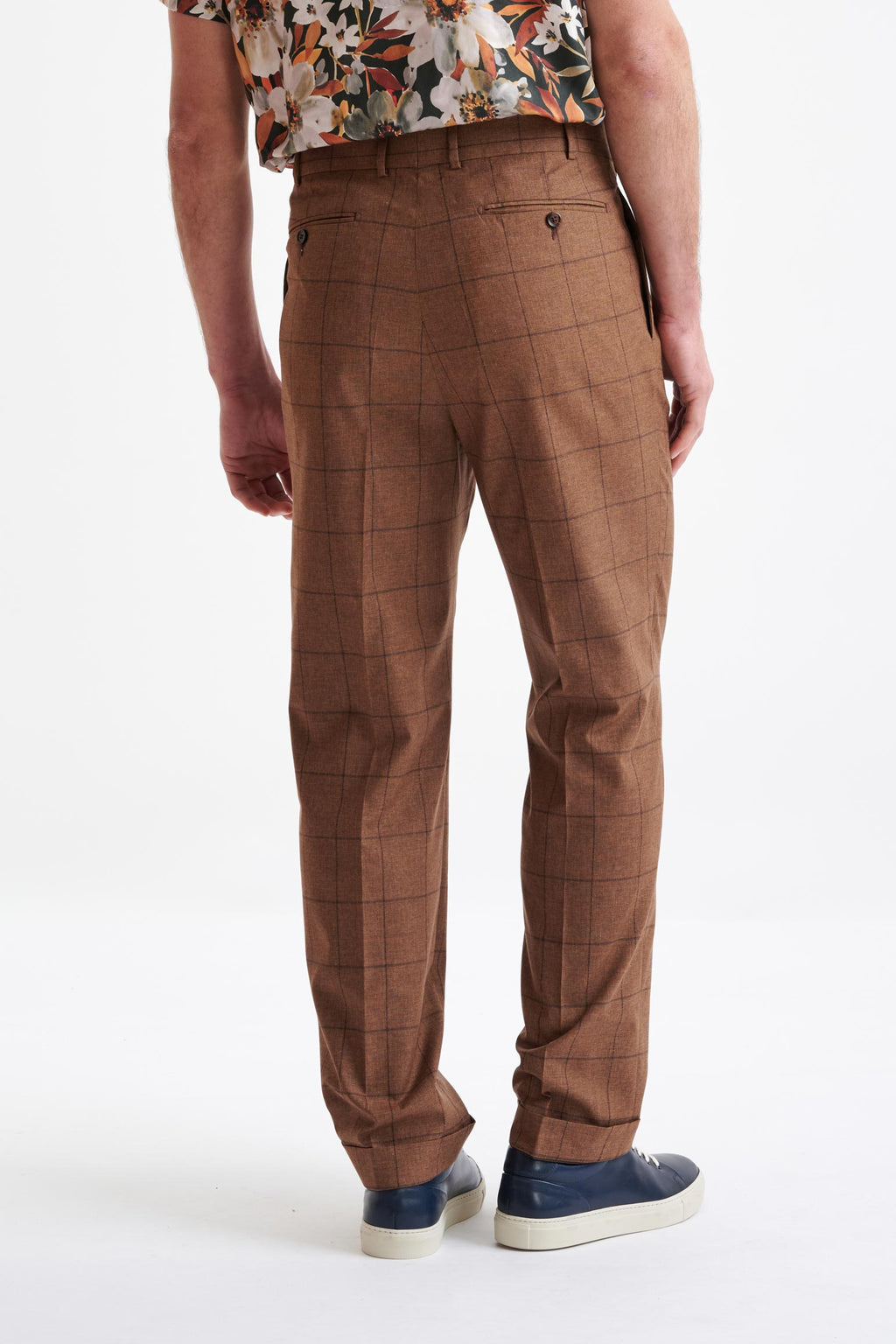 Brown Check Wool & Cotton Farley Trousers Lifestyle — detail 3