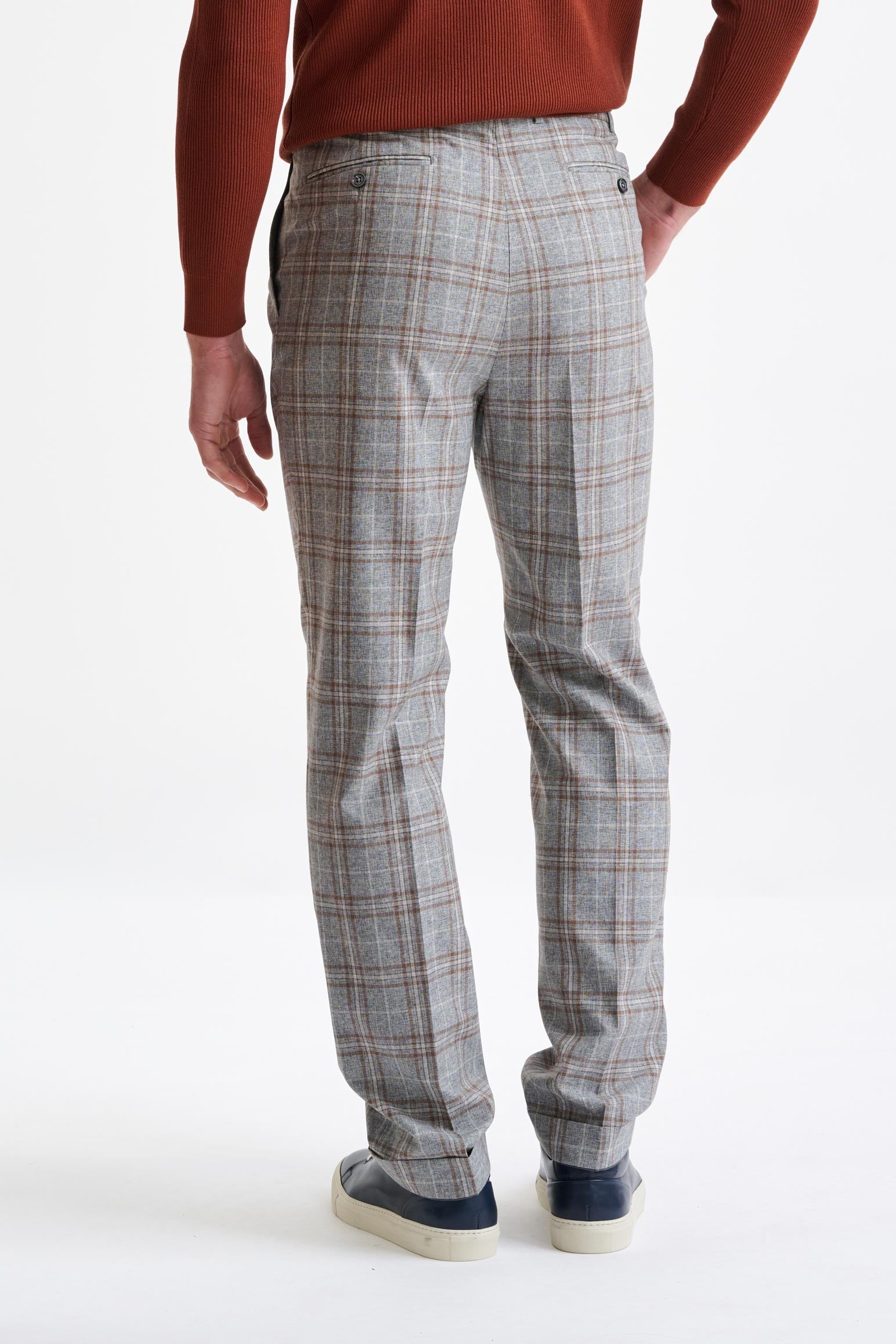 Grey Brown Check Wool & Cotton Farley Trousers Lifestyle — detail 4