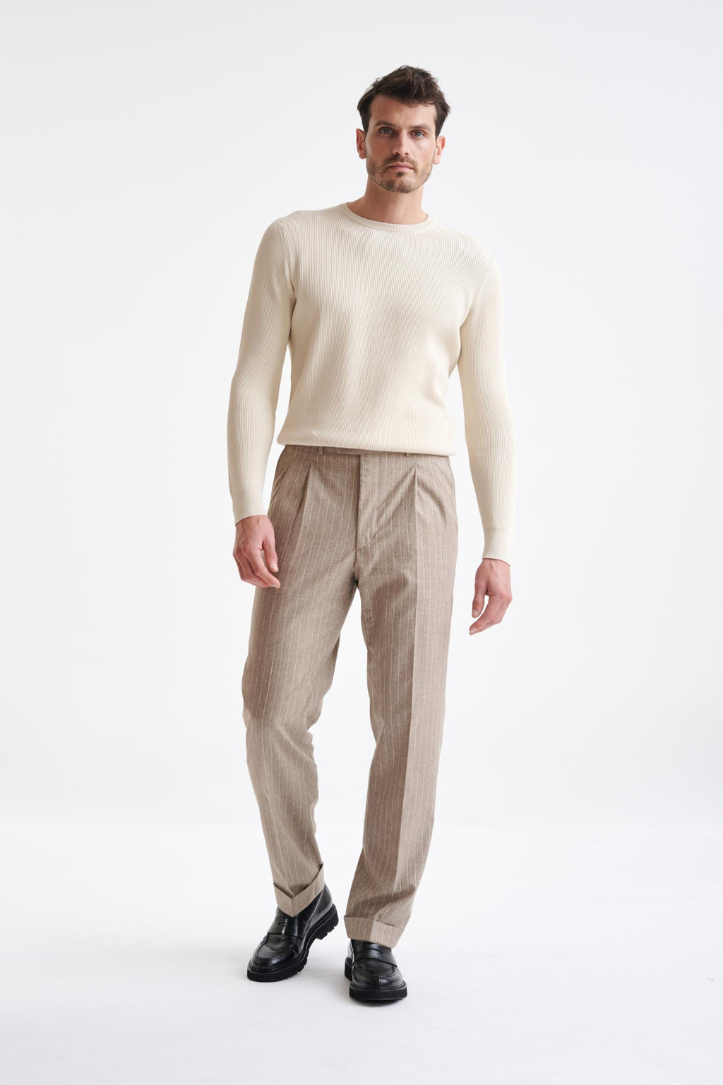 Light Brown Wool & Cotton Farley Trousers Lifestyle — detail 1