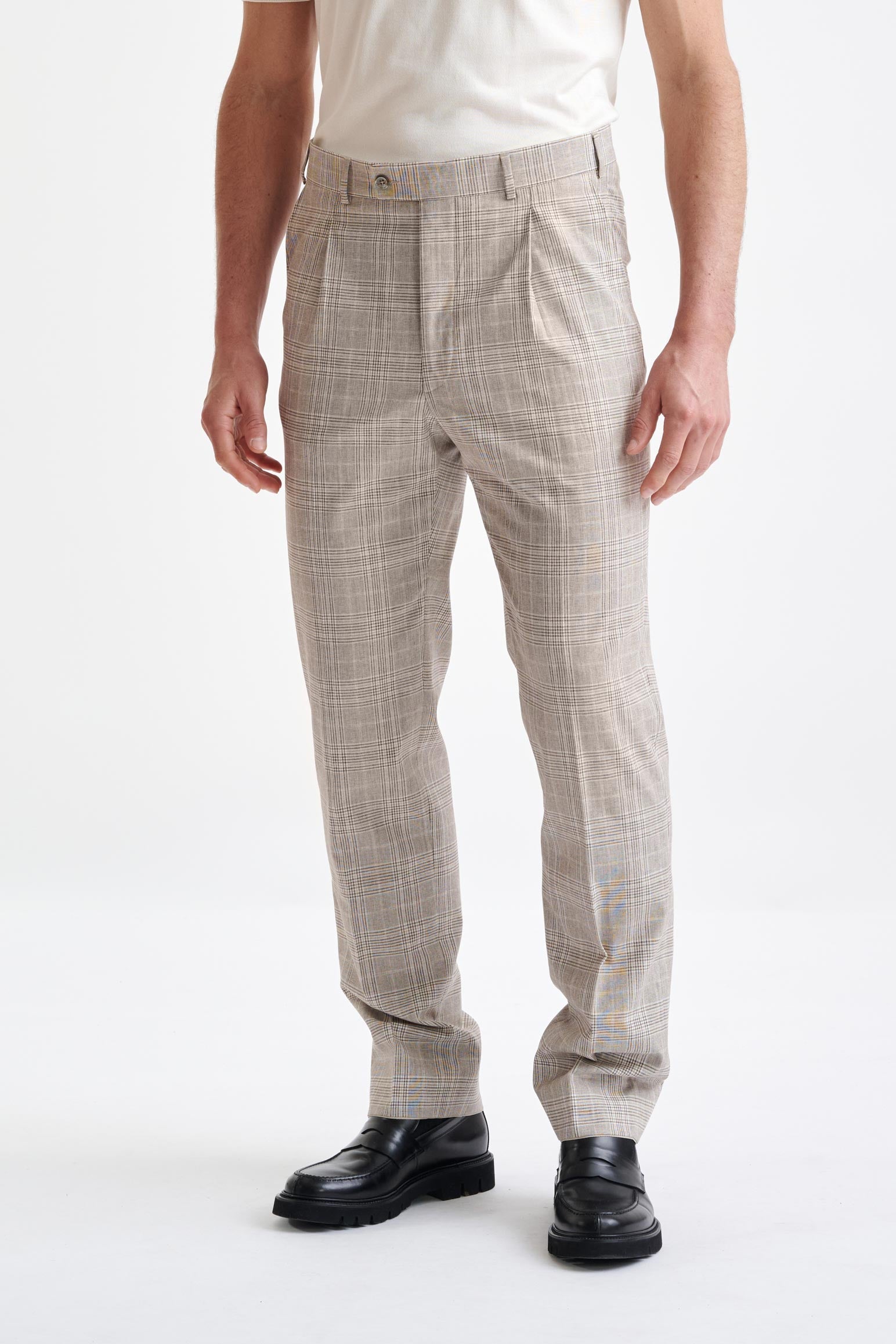 Brown Cream Check Wool & Cotton Farley Trousers Lifestyle — detail 4