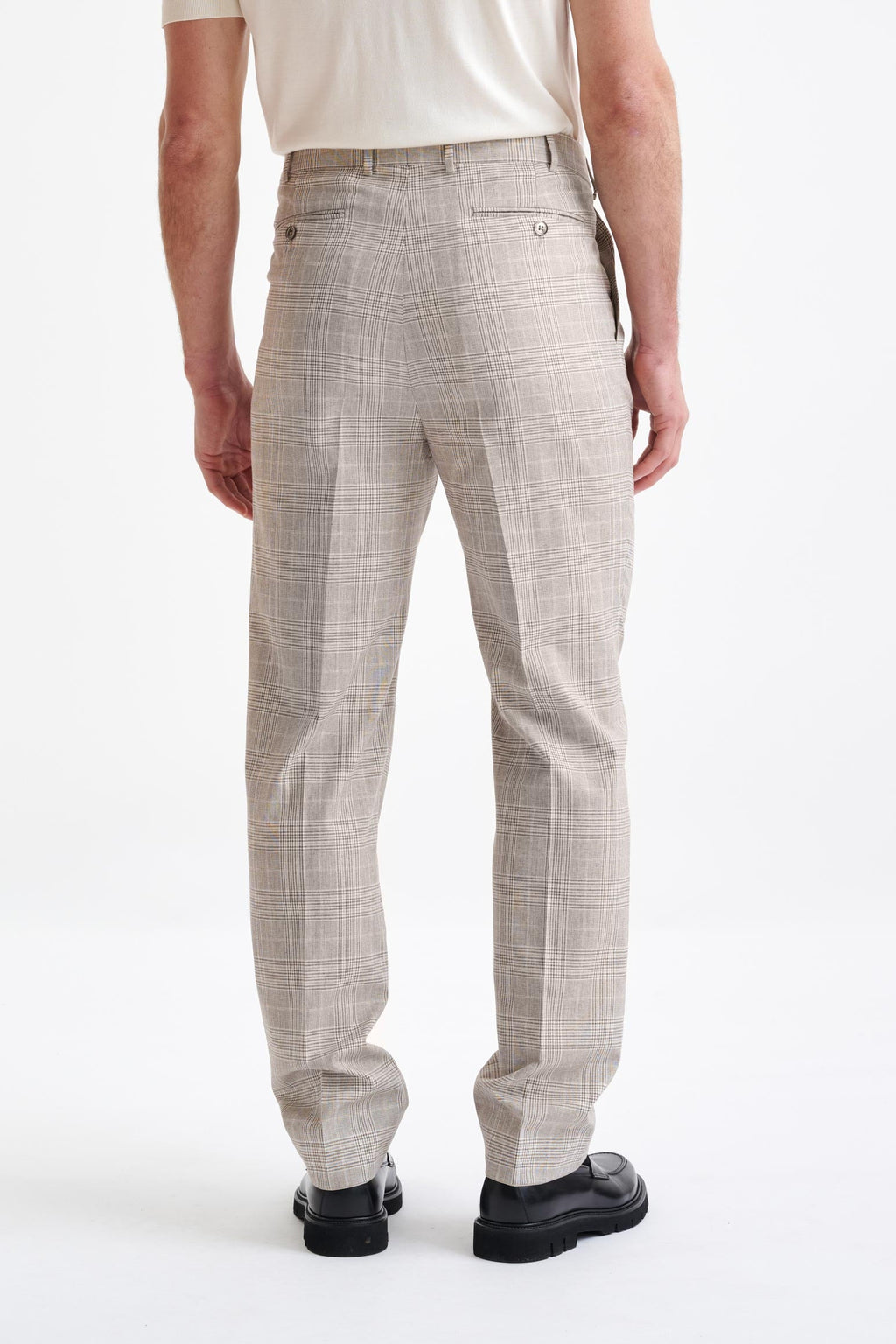 Brown Cream Check Wool & Cotton Farley Trousers Lifestyle — detail 3