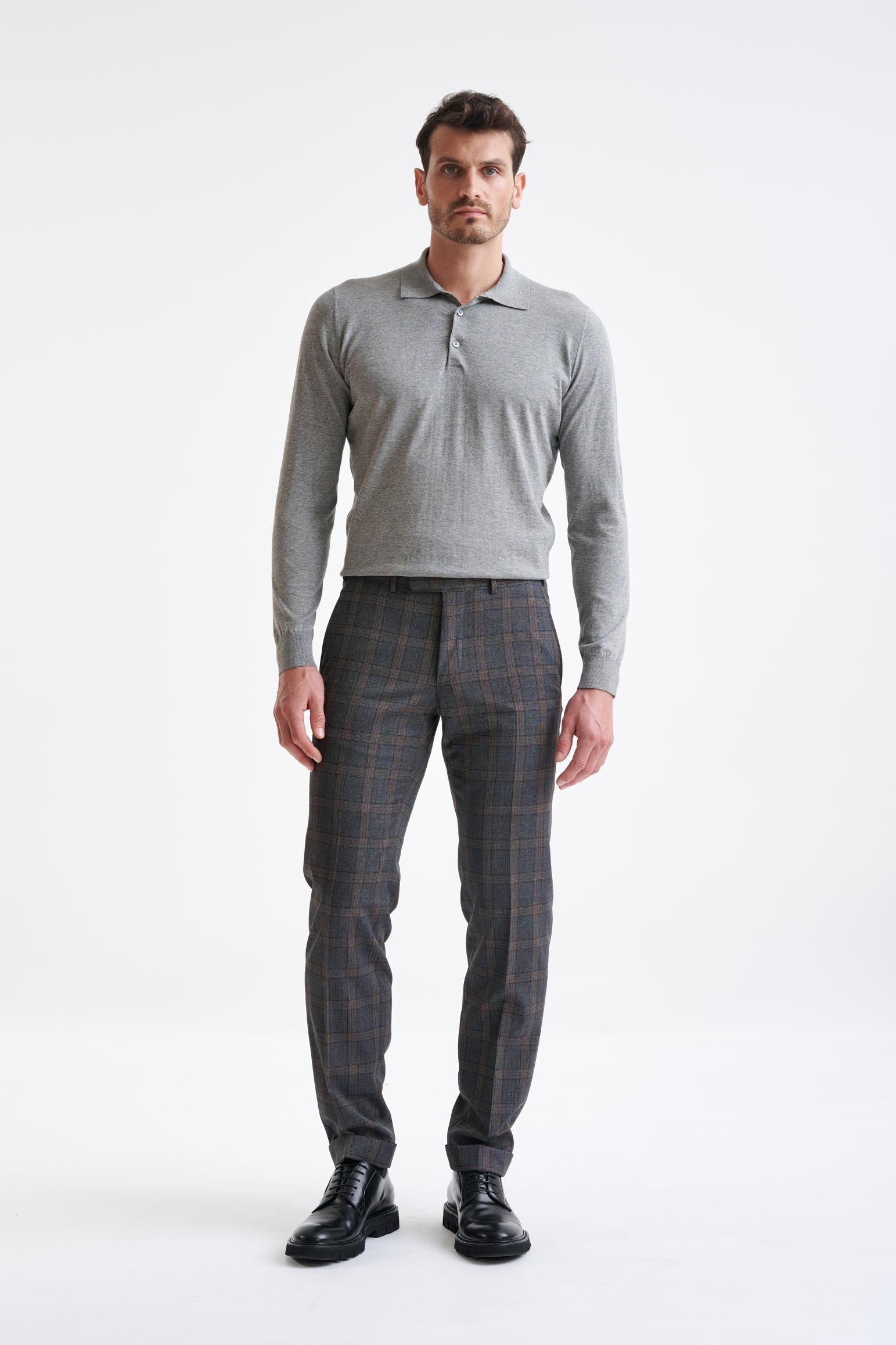 Grey Brown Check Wool Farley Trousers Lifestyle — detail 1