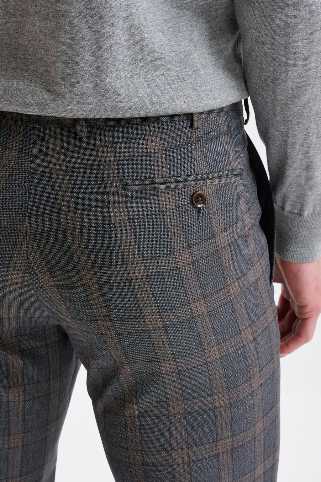 Grey Brown Check Wool Farley Trousers Lifestyle — detail 3