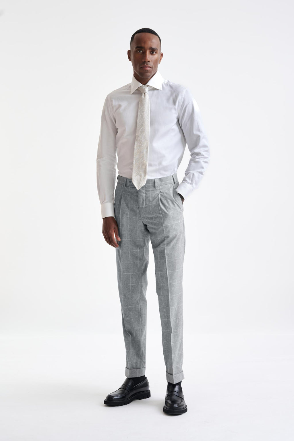 Grey Check Wool & Cotton Farley Trousers Lifestyle — detail 1