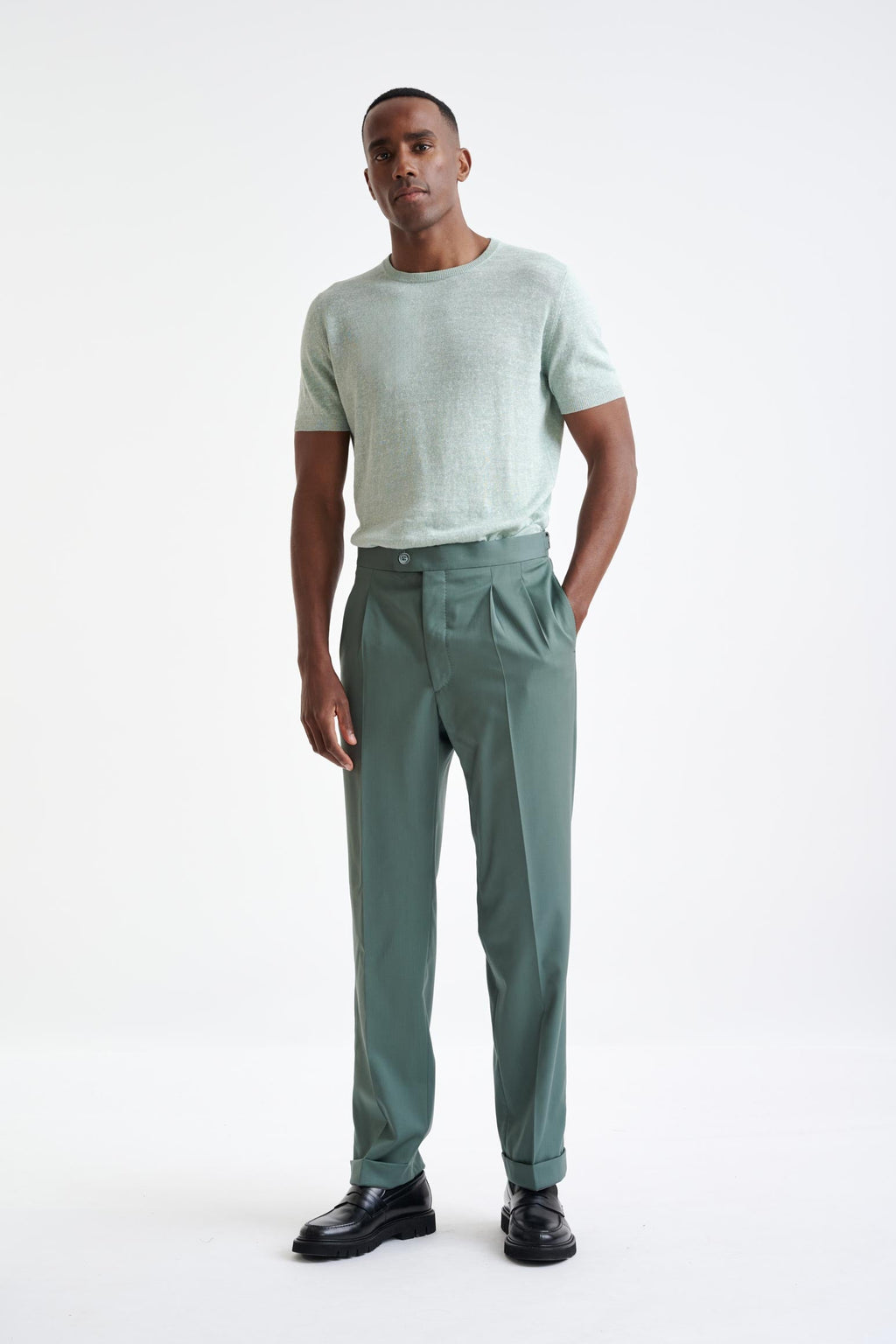 Sage Green Super 100's Wool Farley Trousers New Deluxe — detail 1
