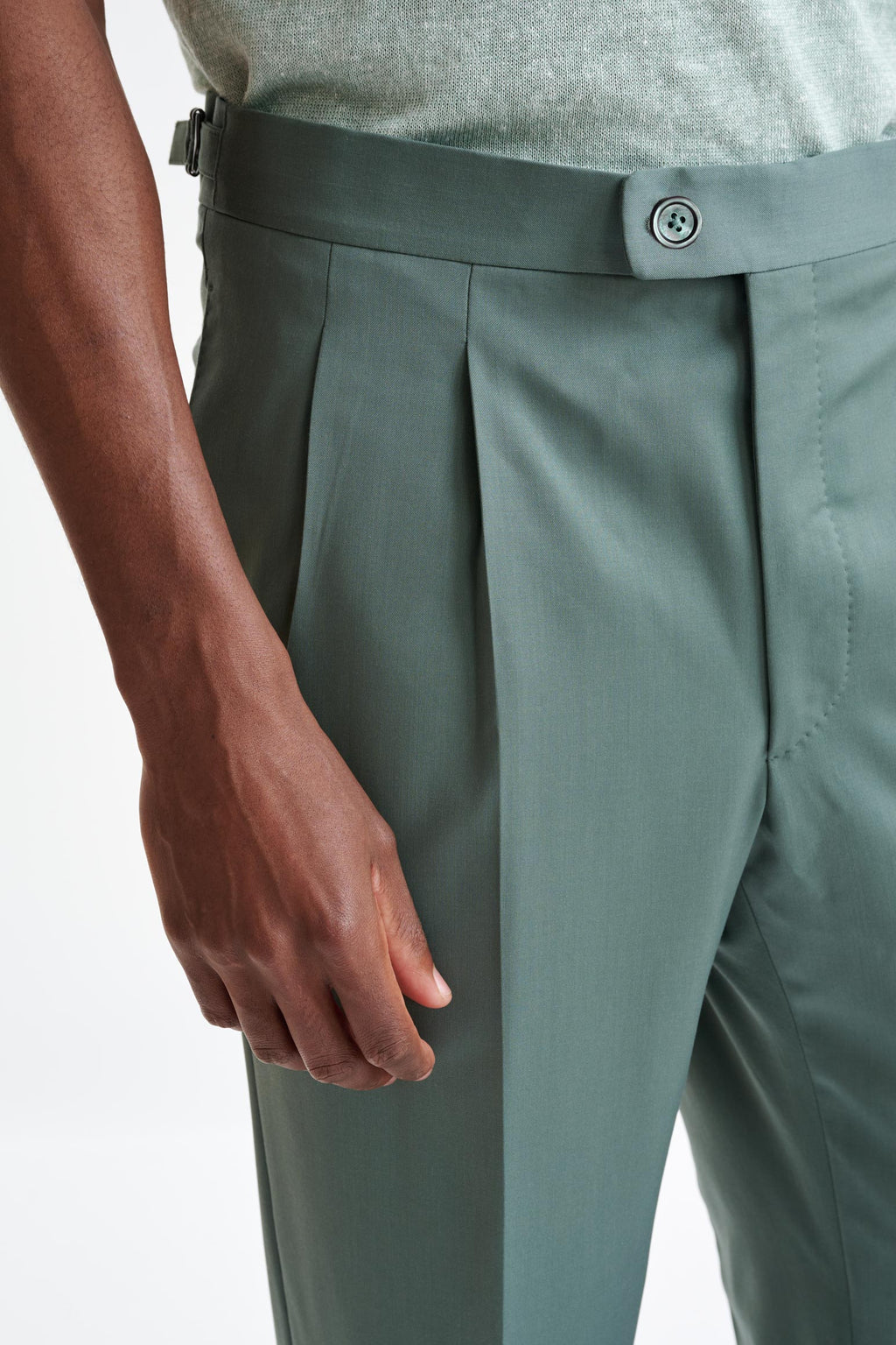 Sage Green Super 100's Wool Farley Trousers New Deluxe — detail 2