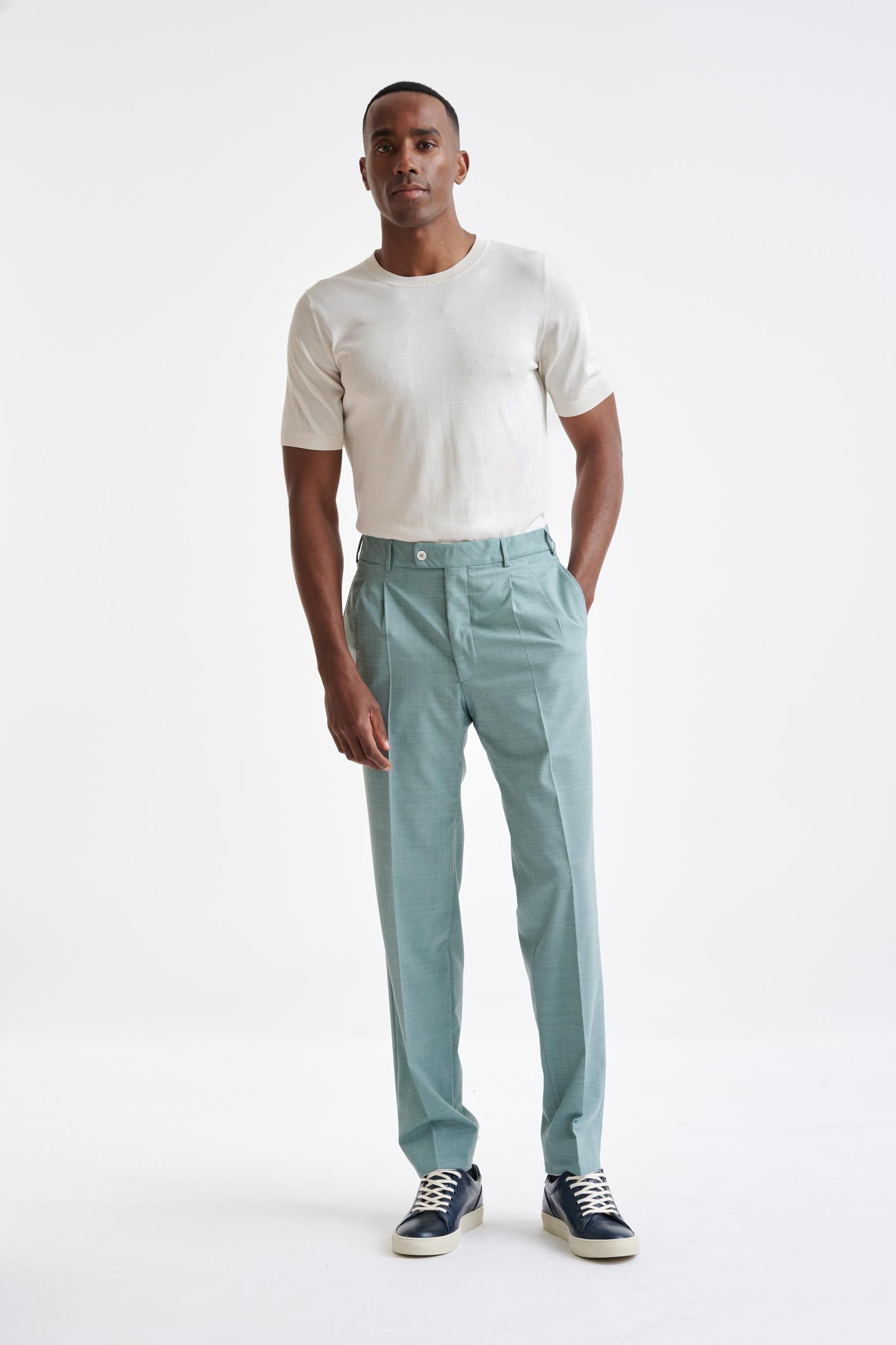 Sage Green Wool Farley Trousers Dynamic — detail 1