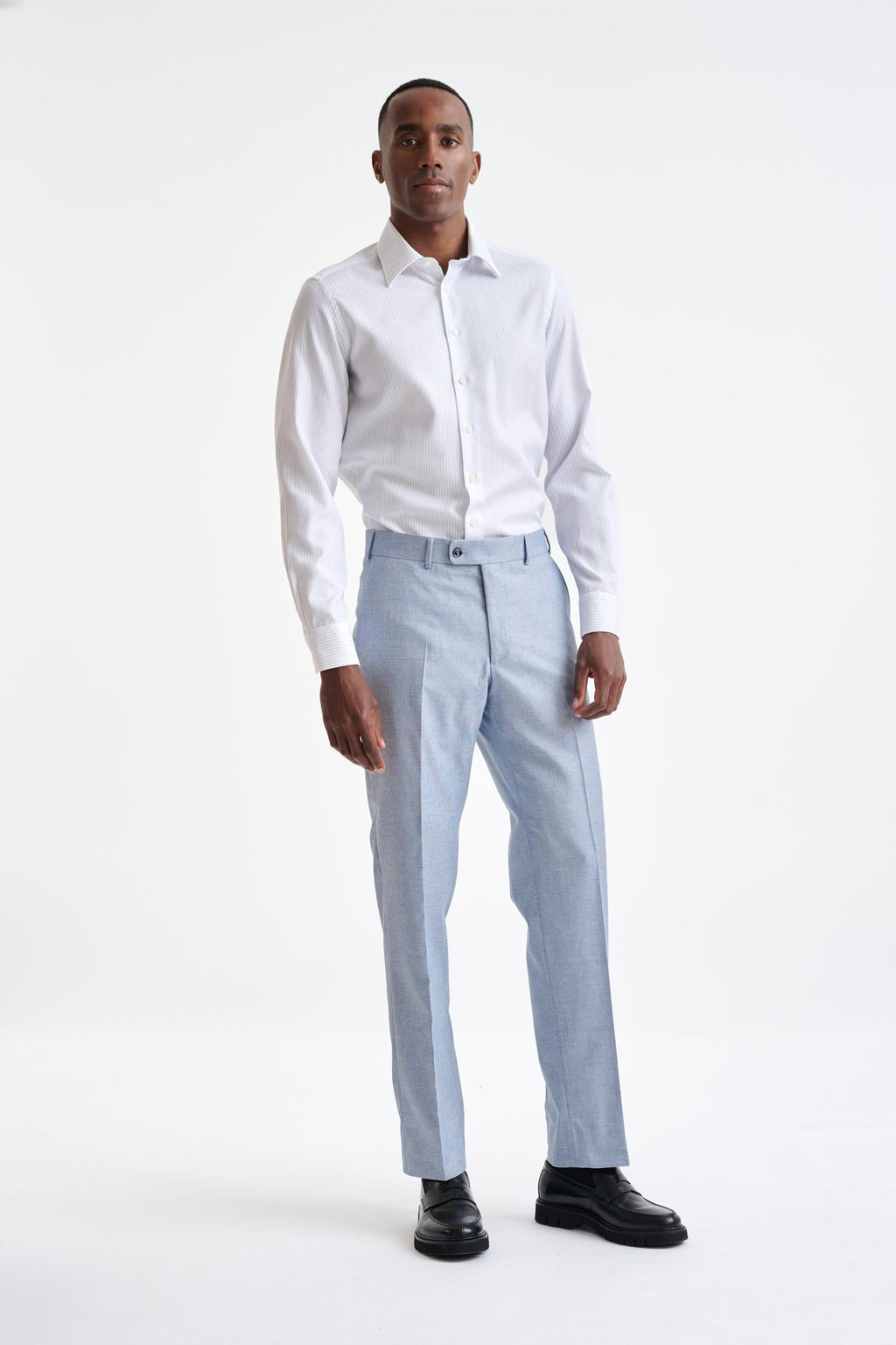 Light Blue Wool & Cotton Farley Trousers Lifestyle — detail 1