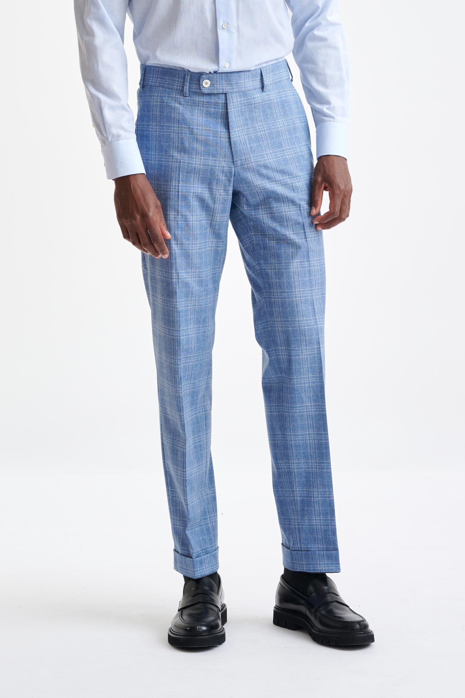 Mid-Blue Wool & Cotton Farley Trousers Lifestyle