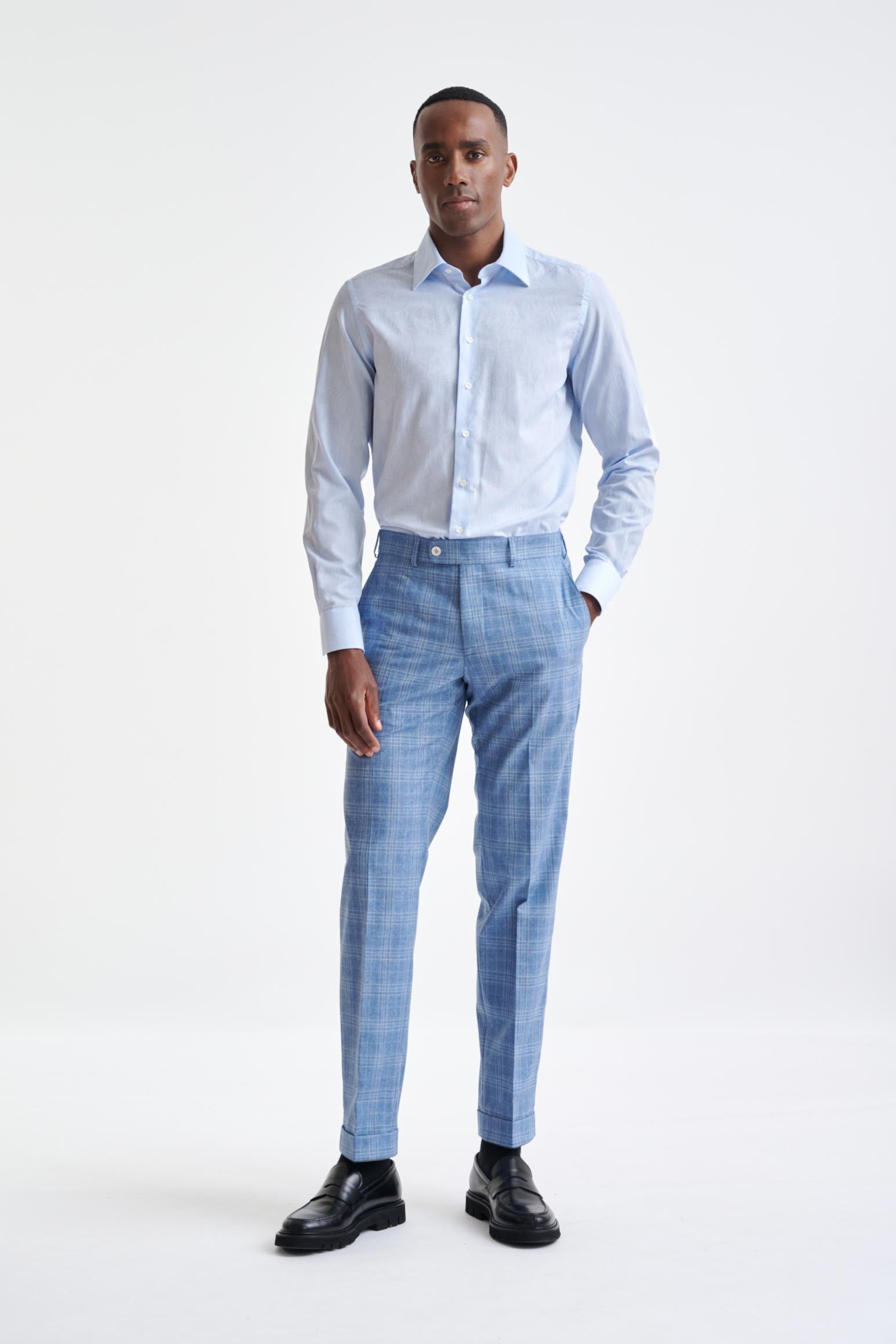 Mid-Blue Wool & Cotton Farley Trousers Lifestyle — detail 1