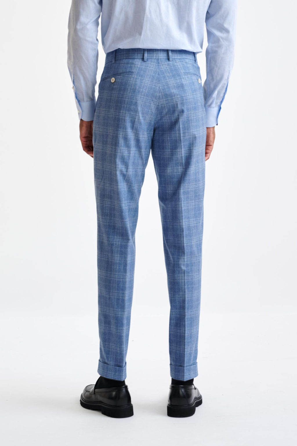 Mid-Blue Wool & Cotton Farley Trousers Lifestyle — detail 4