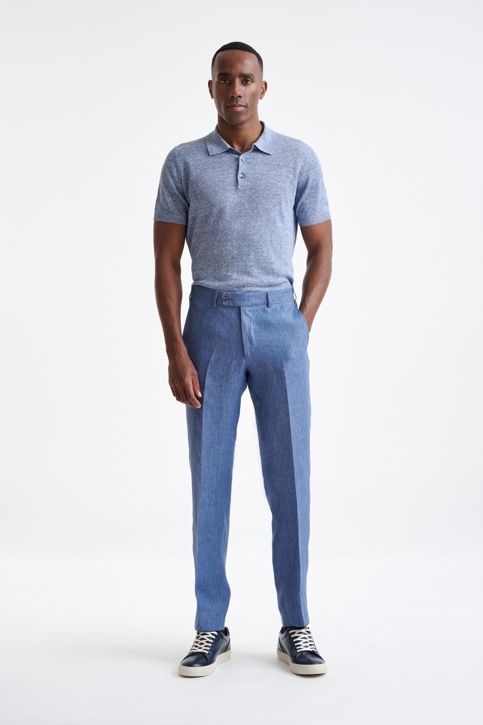 Mid-Blue Linen Farley Trousers Pure Linen — detail 1