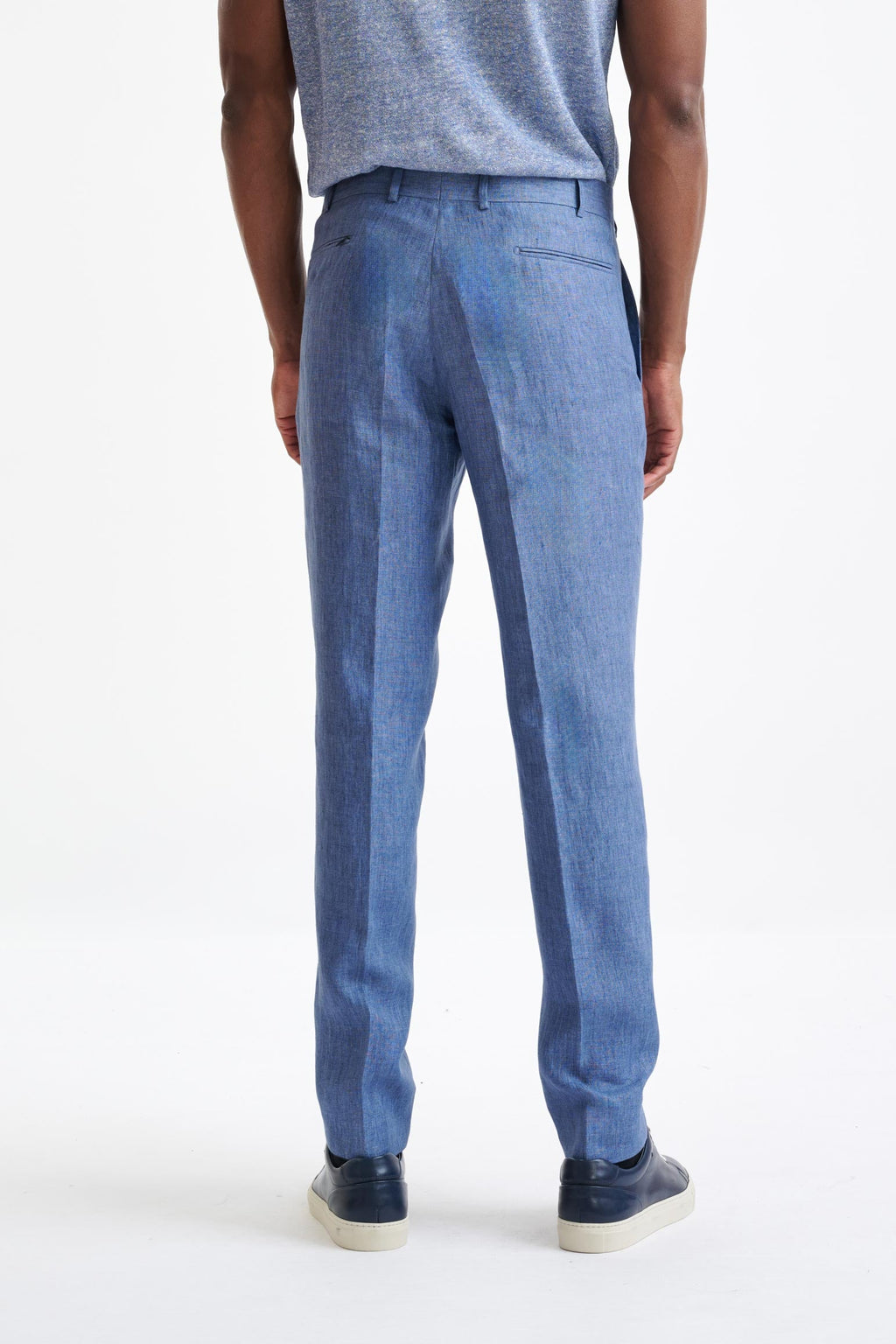 Mid-Blue Linen Farley Trousers Pure Linen — detail 4