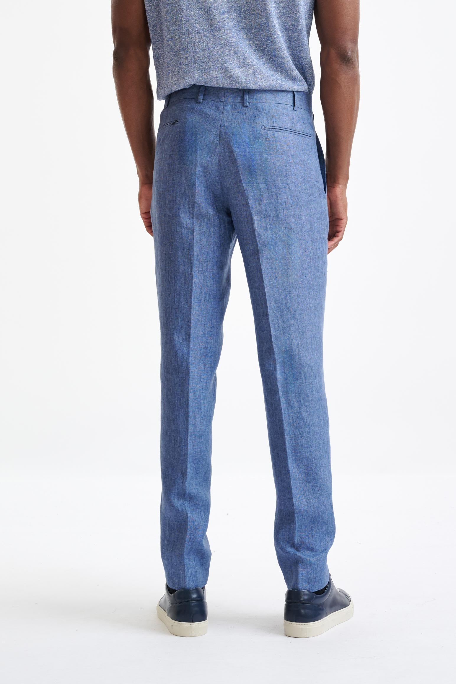 Mid-Blue Linen Farley Trousers Pure Linen — detail 4