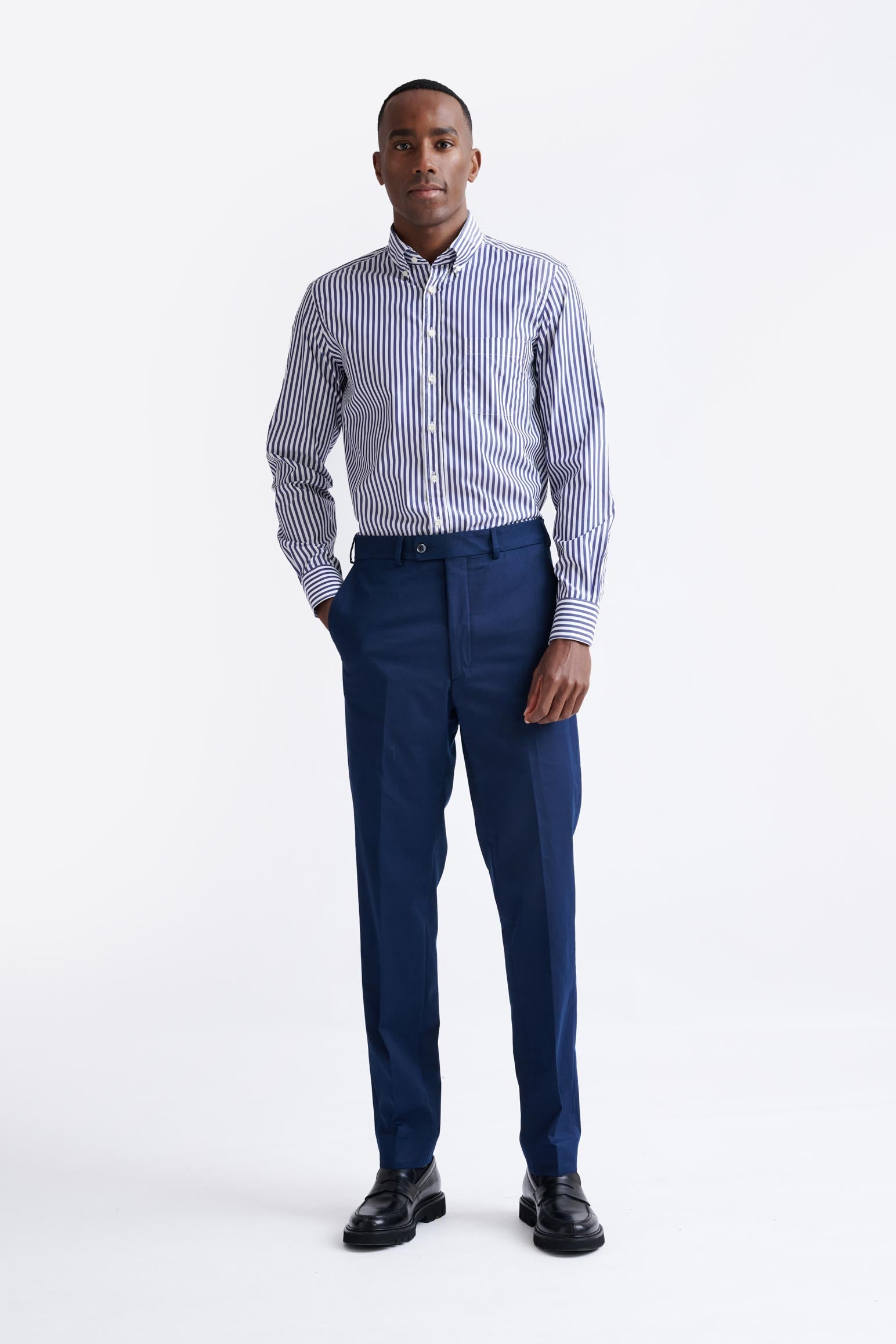 Navy Blue Super 100's Merino Wool Farley Trousers The Royal — detail 1