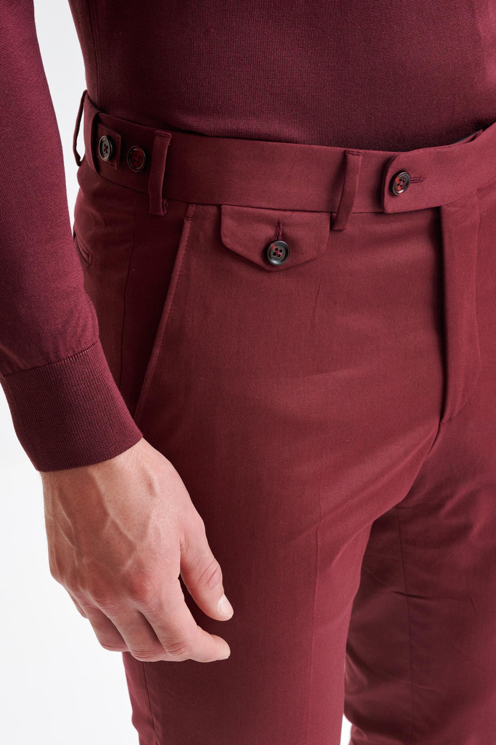 Burgundy Cotton Gibbet Trousers Cashmere Cotton — detail 2