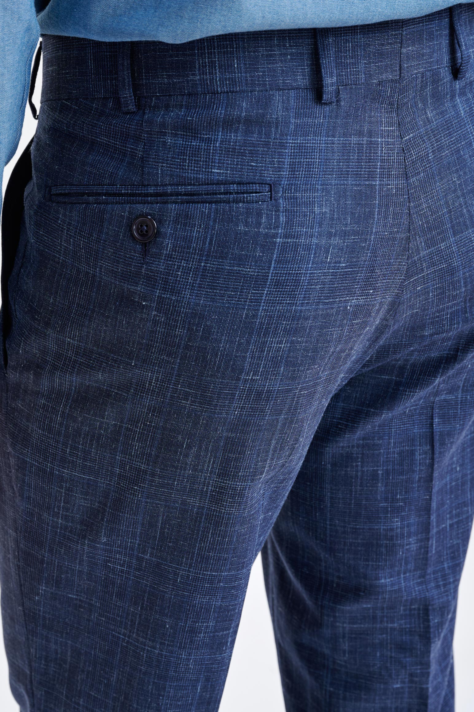 Dark Blue Wool & Linen Farley Trousers Lifestyle — detail 2