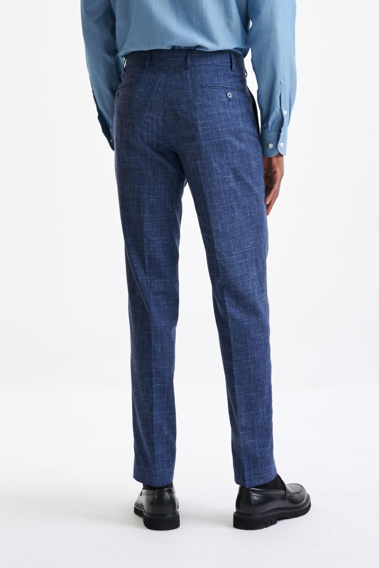 Dark Blue Wool & Linen Farley Trousers Lifestyle — detail 3