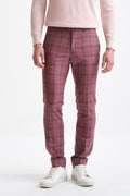 Pink Check Burgundy Super 130's Wool Farley Trousers Mosaic