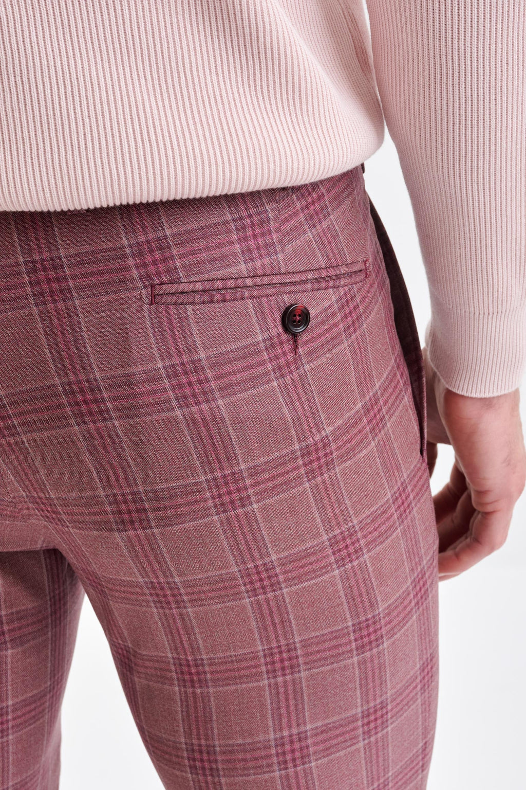 Pink Check Burgundy Super 130's Wool Farley Trousers Mosaic — detail 3