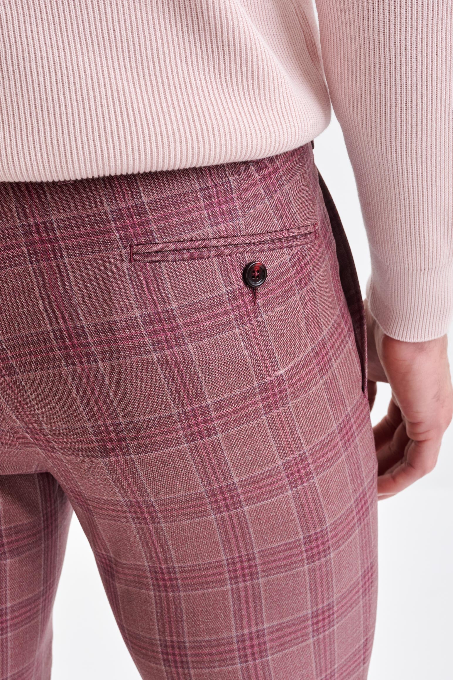 Pink Check Burgundy Super 130's Wool Farley Trousers Mosaic — detail 3