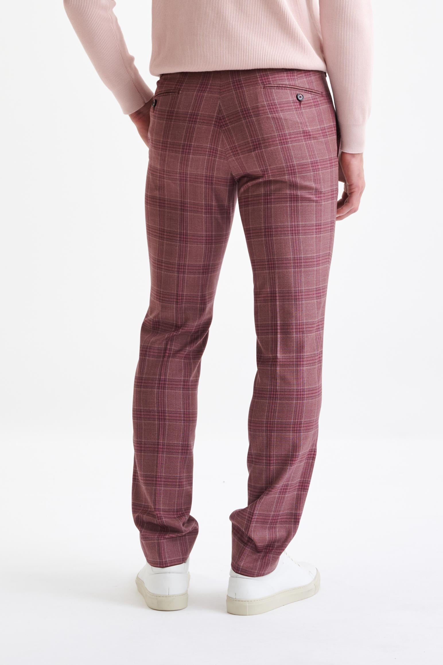 Pink Check Burgundy Super 130's Wool Farley Trousers Mosaic — detail 4