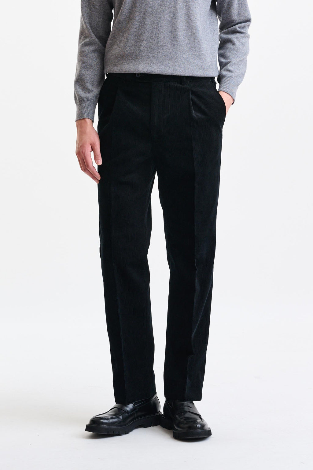 Black 100% Wool Farley Trousers Corduroy